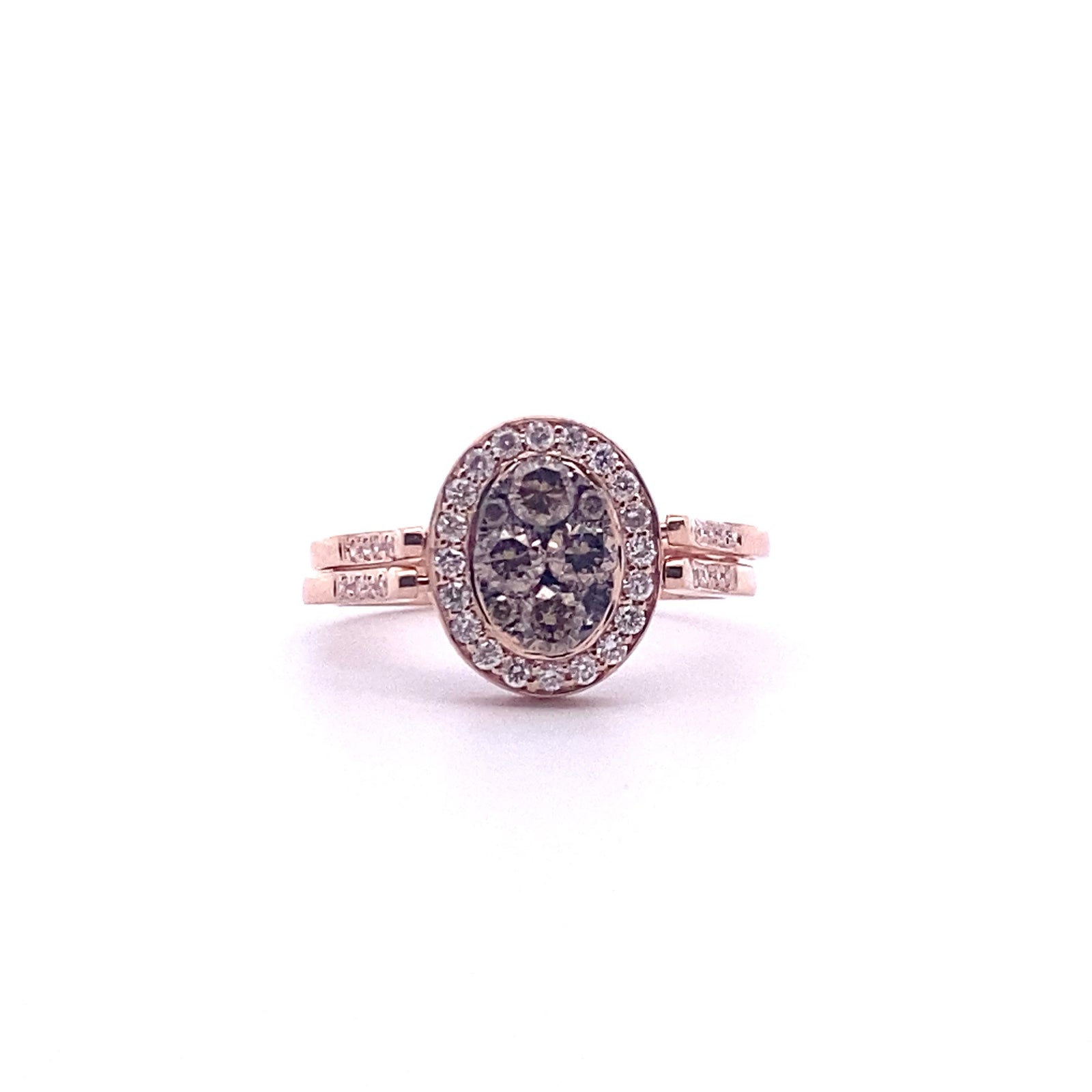 14k Rose Gold Reversible Ring with Round Cut Fancy Brown and White Diamonds