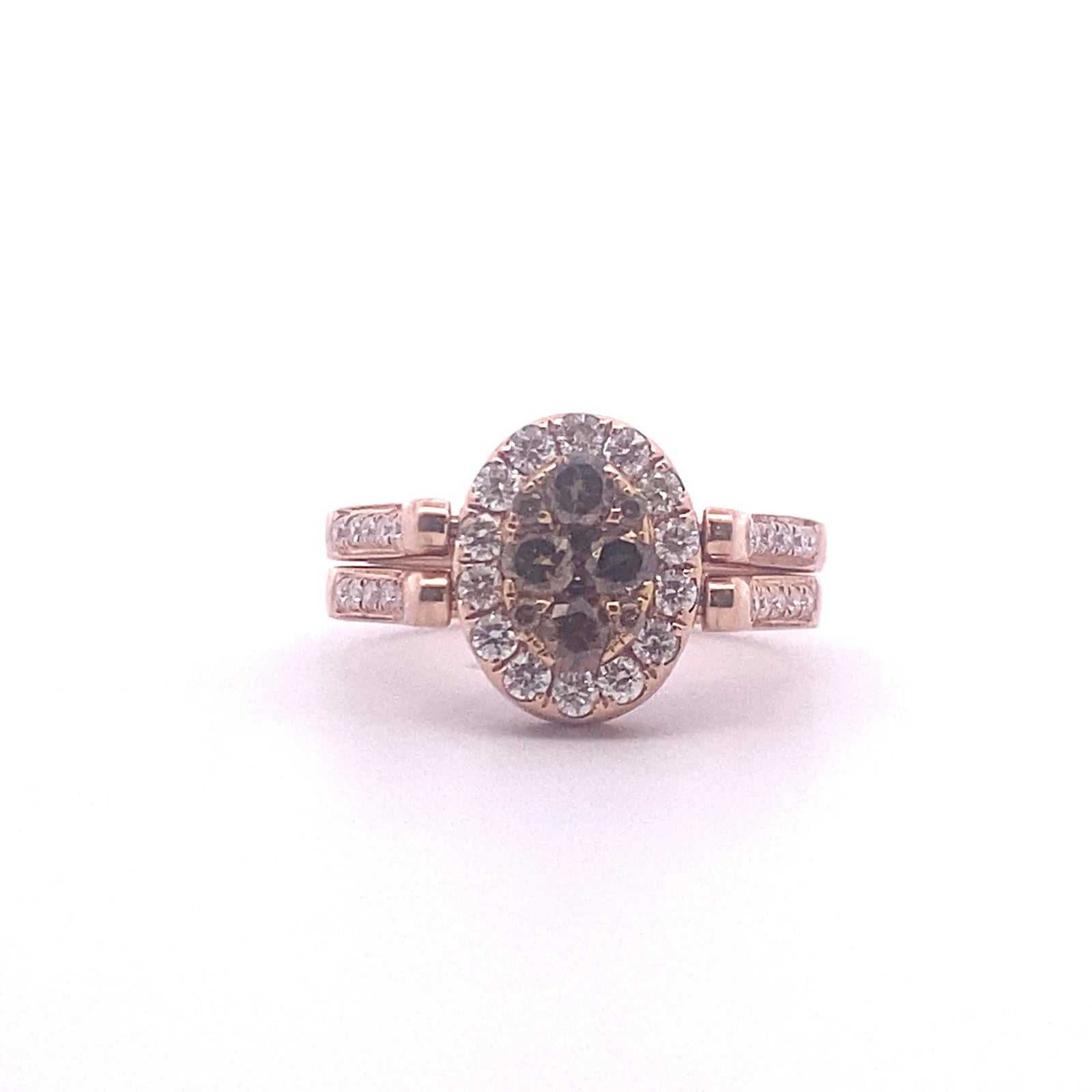 14k Rose Gold Reversible Ring with Round Cut Fancy Brown and White Diamonds