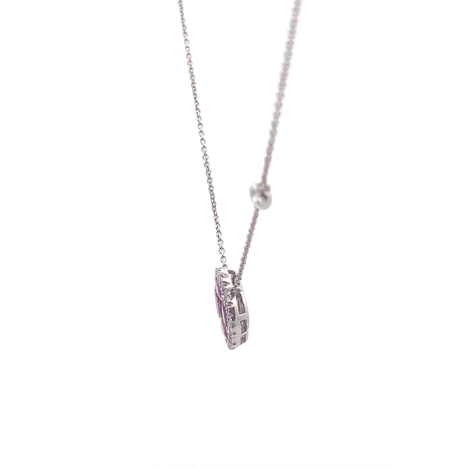 18k White Gold Necklace with Ruby Clover Pendant
