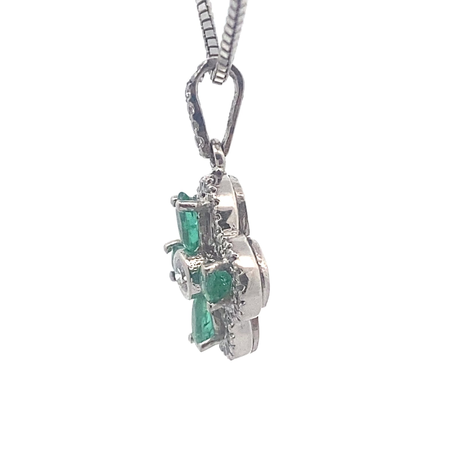 14k White Gold Emerald and Diamond Pendant