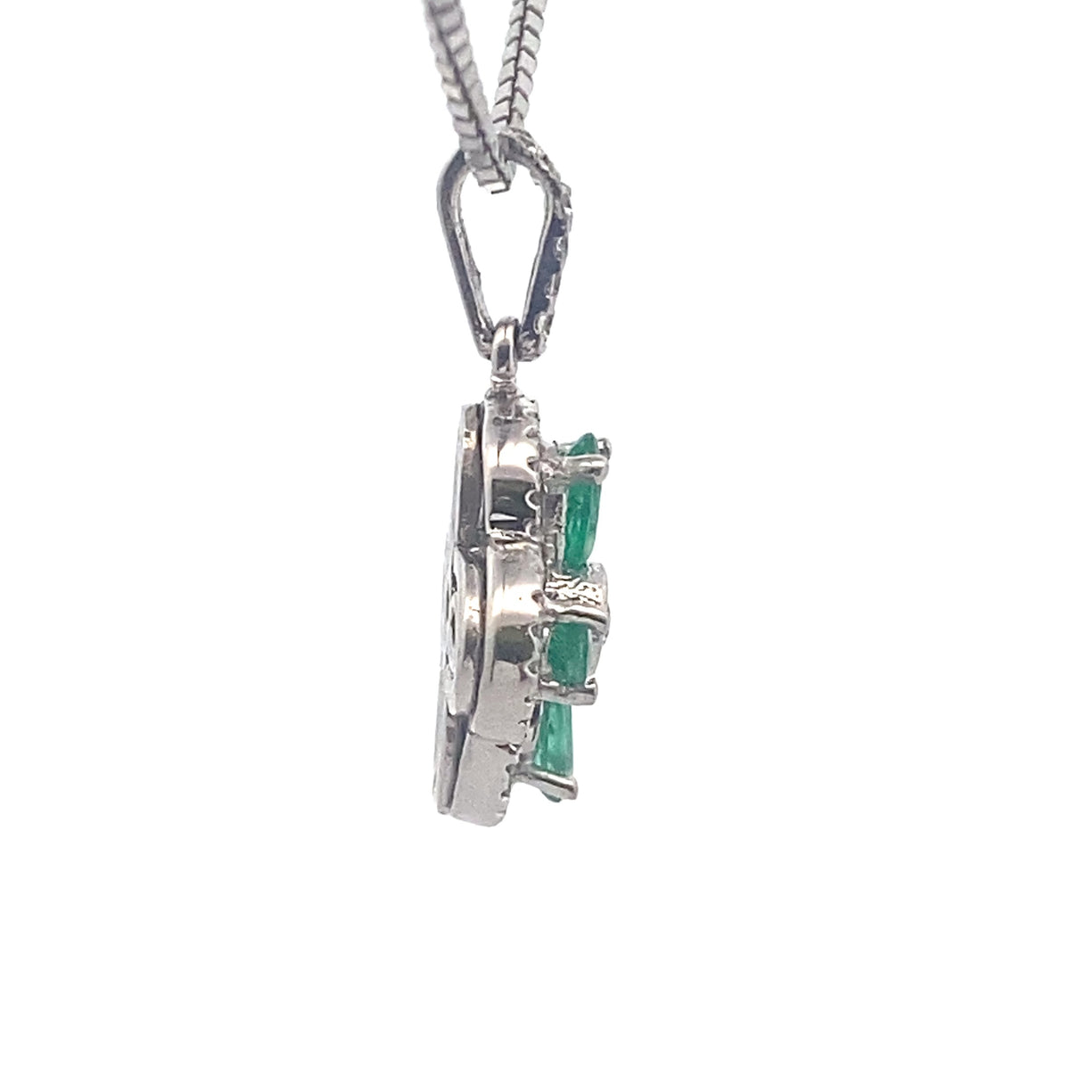 14k White Gold Emerald and Diamond Pendant