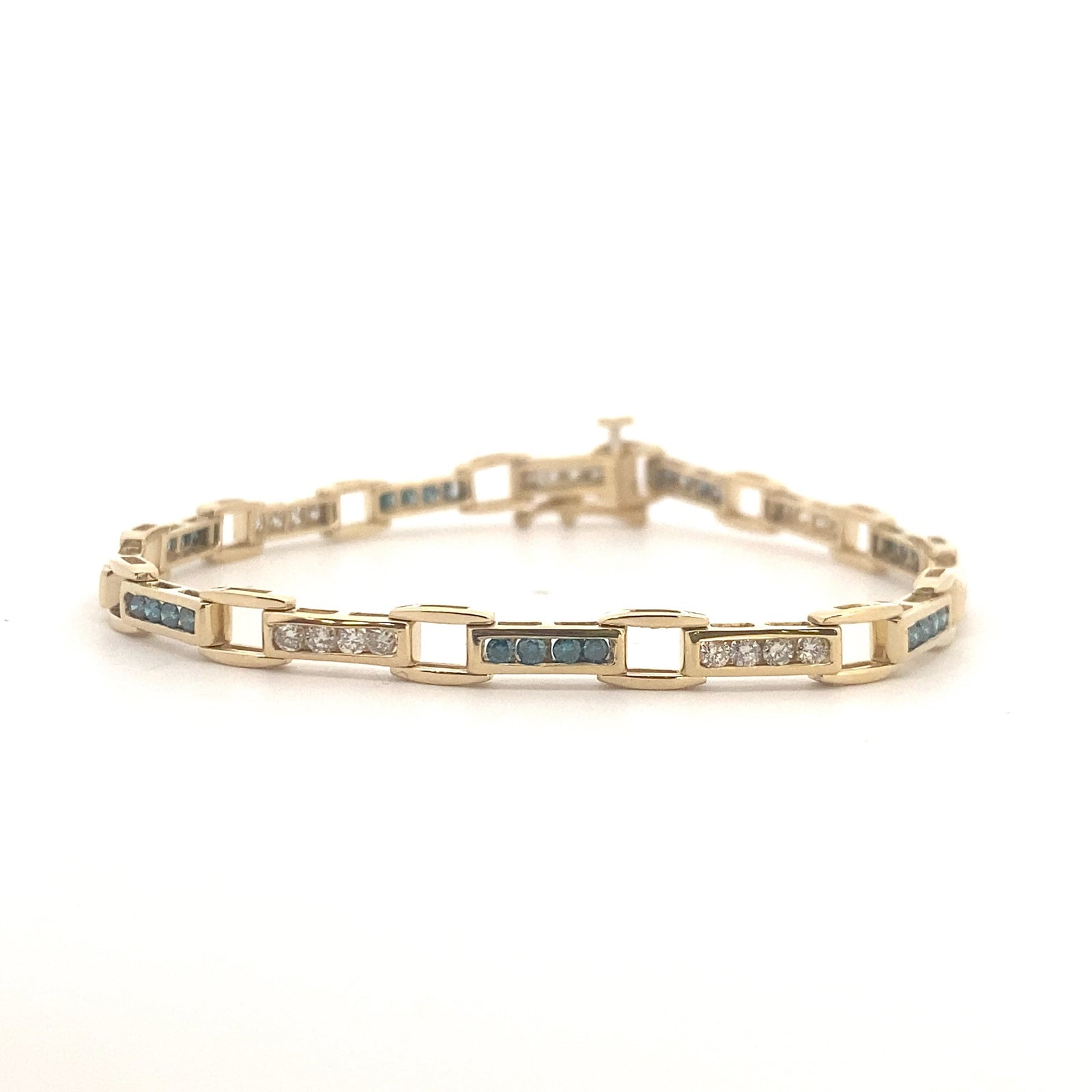 14k Yellow Gold Blue and White Diamond  Bracelet