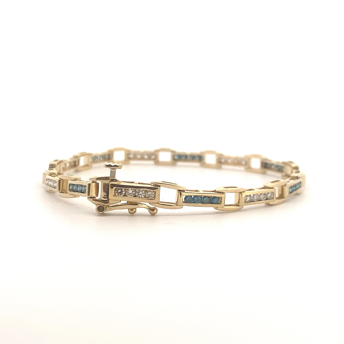 14k Yellow Gold Blue and White Diamond  Bracelet