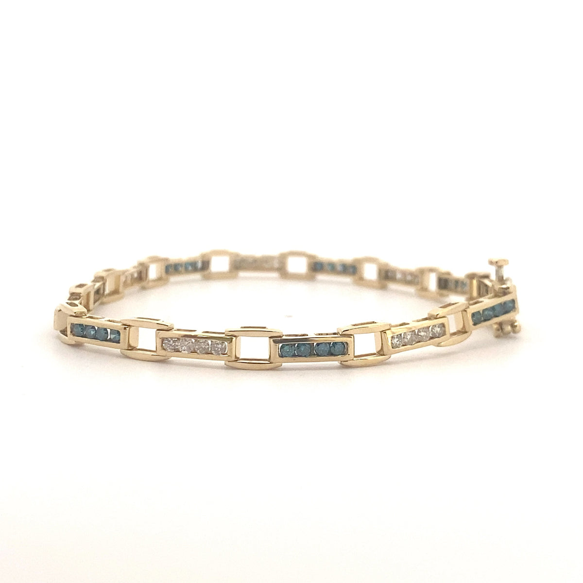 14k Yellow Gold Blue and White Diamond  Bracelet