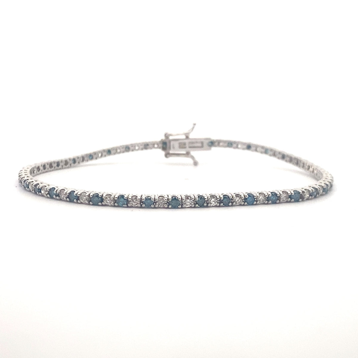 14k White Gold Tennis Bracelet with Blue and White Diamonds