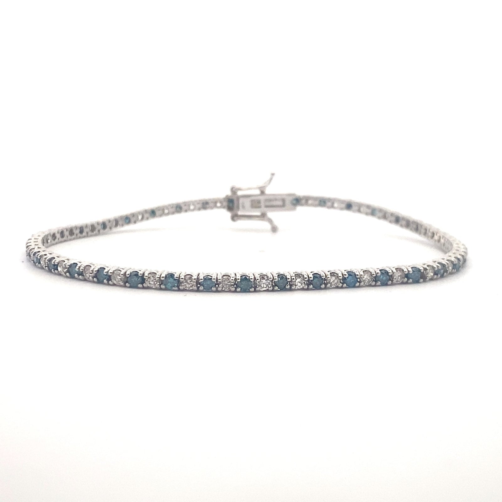 14k White Gold Tennis Bracelet with Blue and White Diamonds