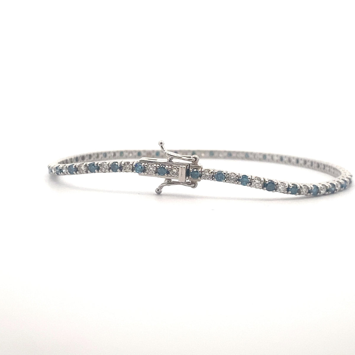14k White Gold Tennis Bracelet with Blue and White Diamonds