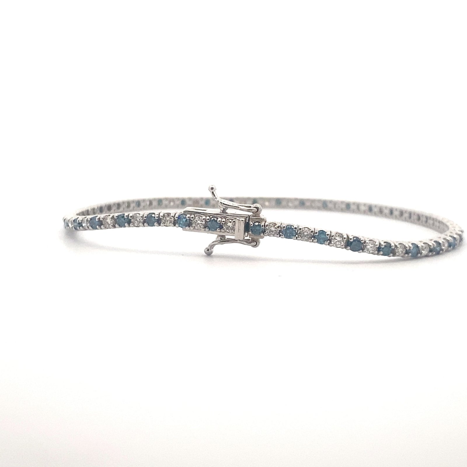 14k White Gold Tennis Bracelet with Blue and White Diamonds