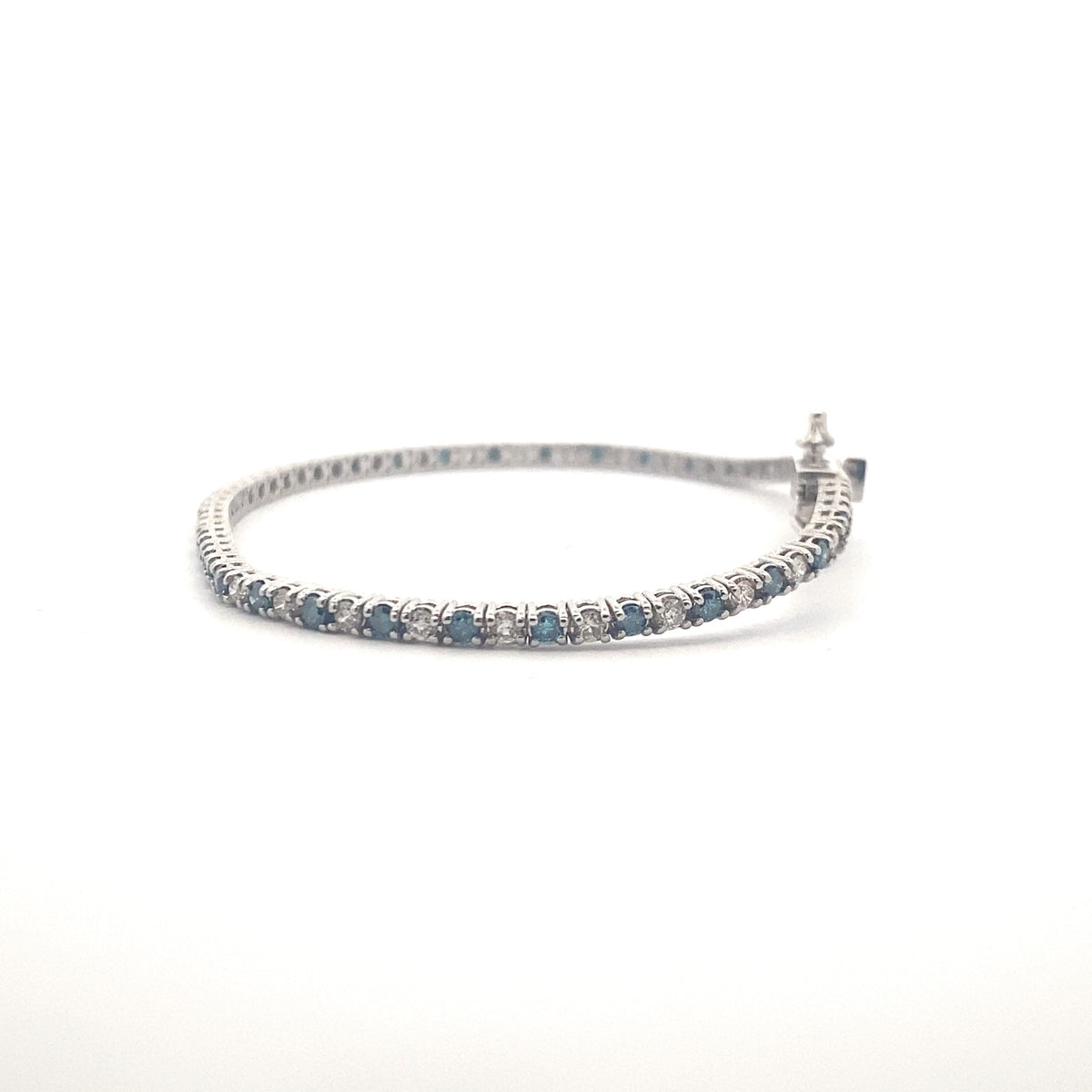 14k White Gold Tennis Bracelet with Blue and White Diamonds
