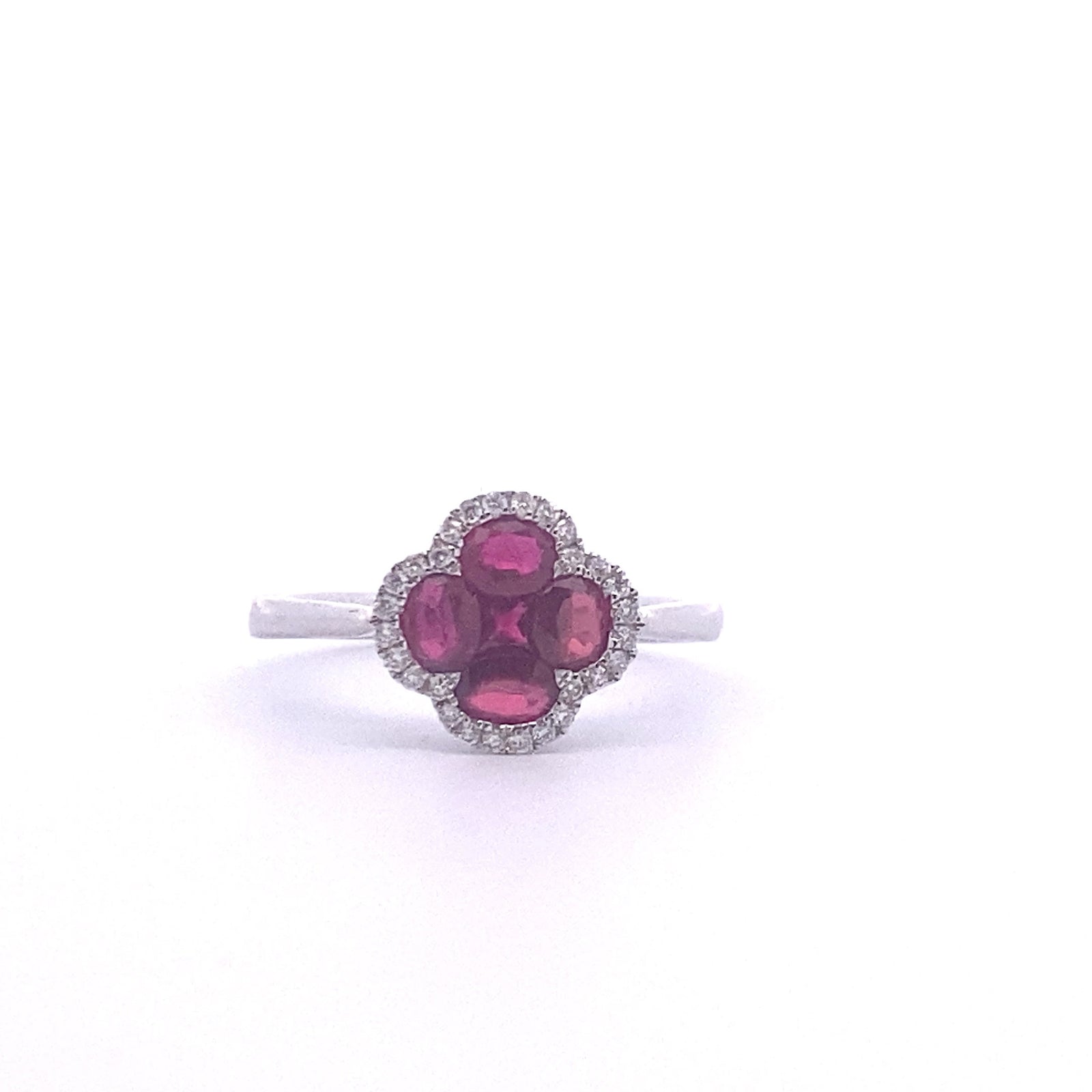 18k White Gold  Ruby Clover Ring