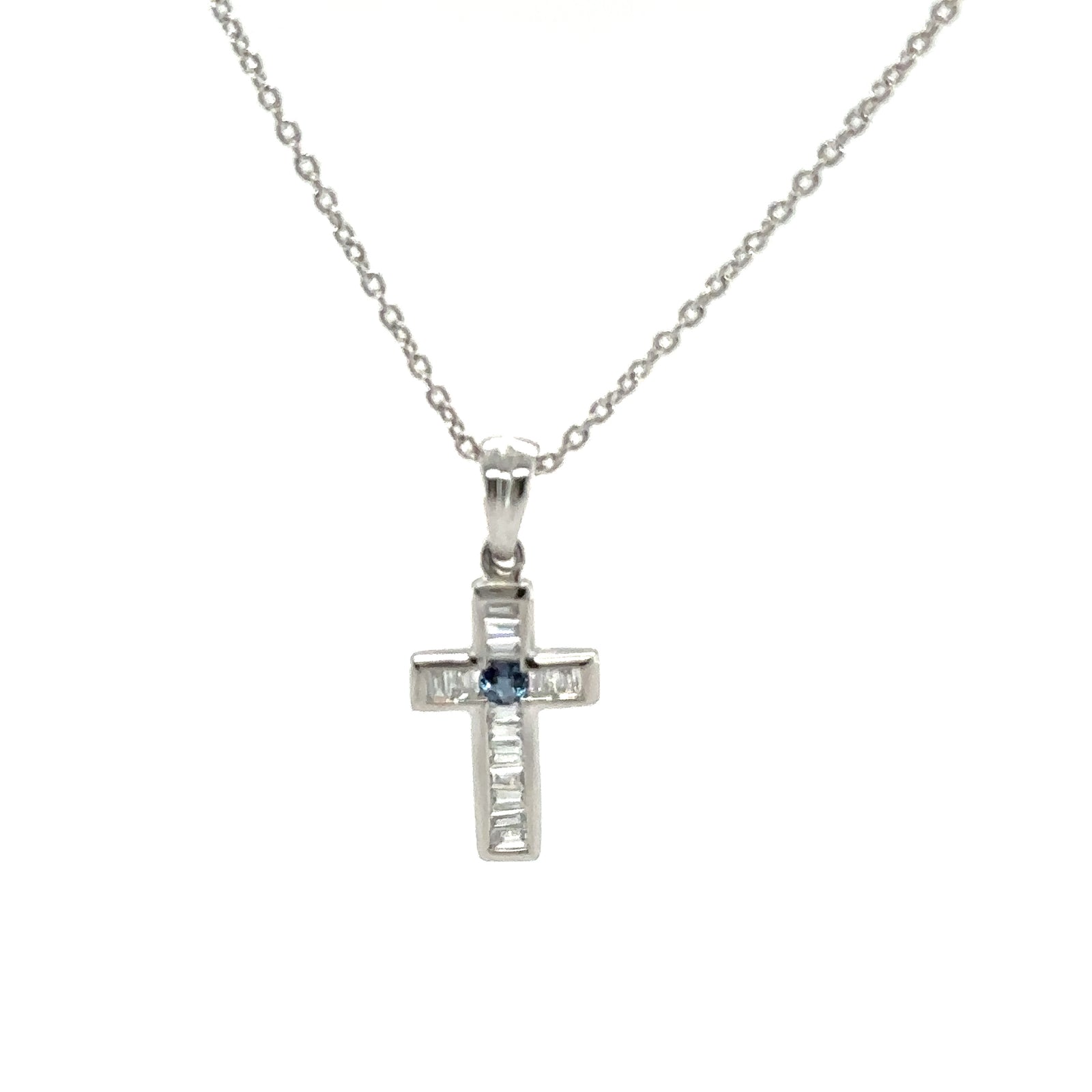 18k White Gold Alexandrite and Diamond Cross Pendant