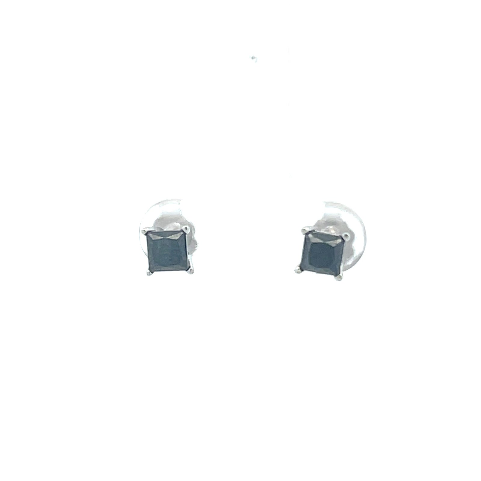 14k White Gold Stud Earrings with Black Diamonds
