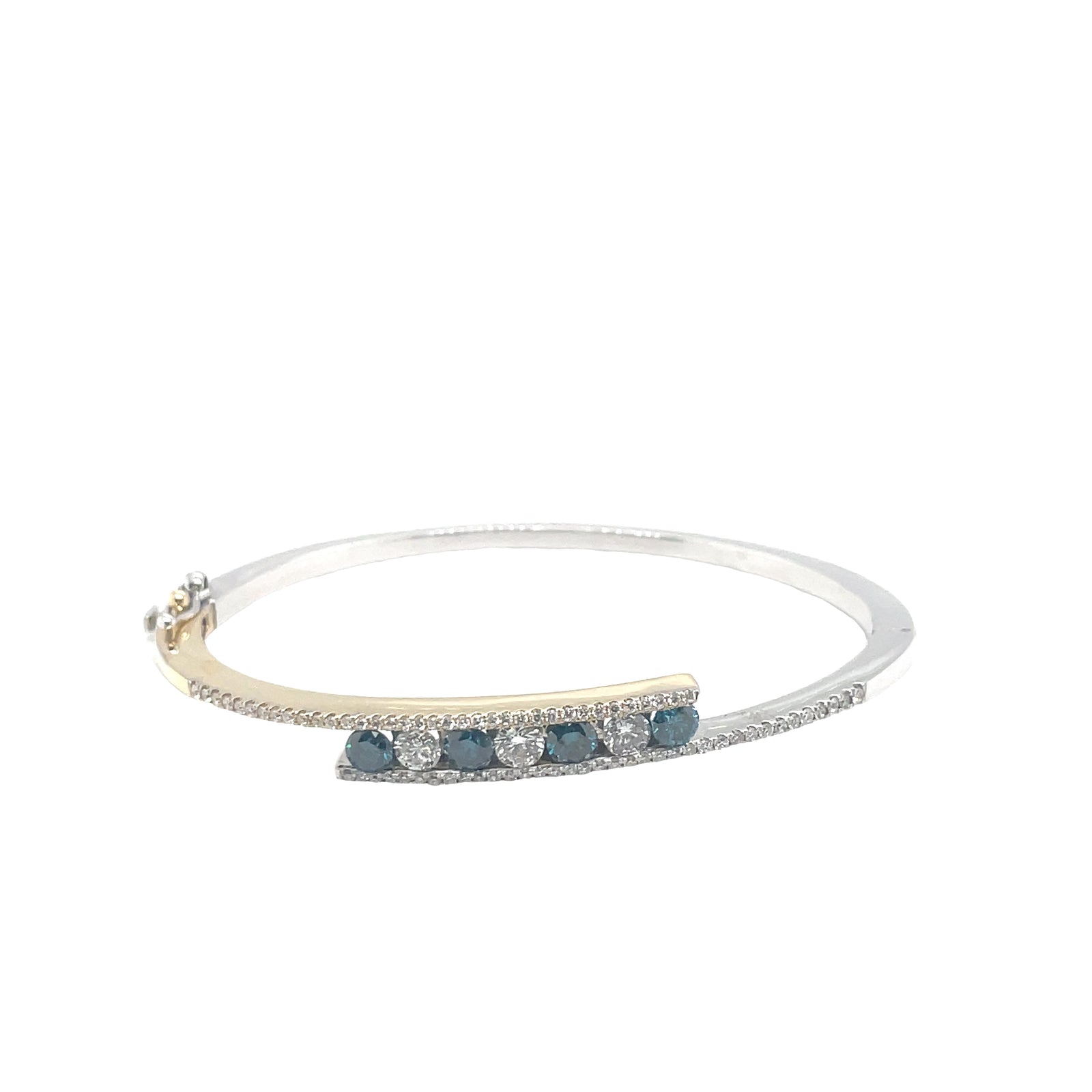 14k Yellow and White Gold Blue and White Diamond Bangle Bracelet