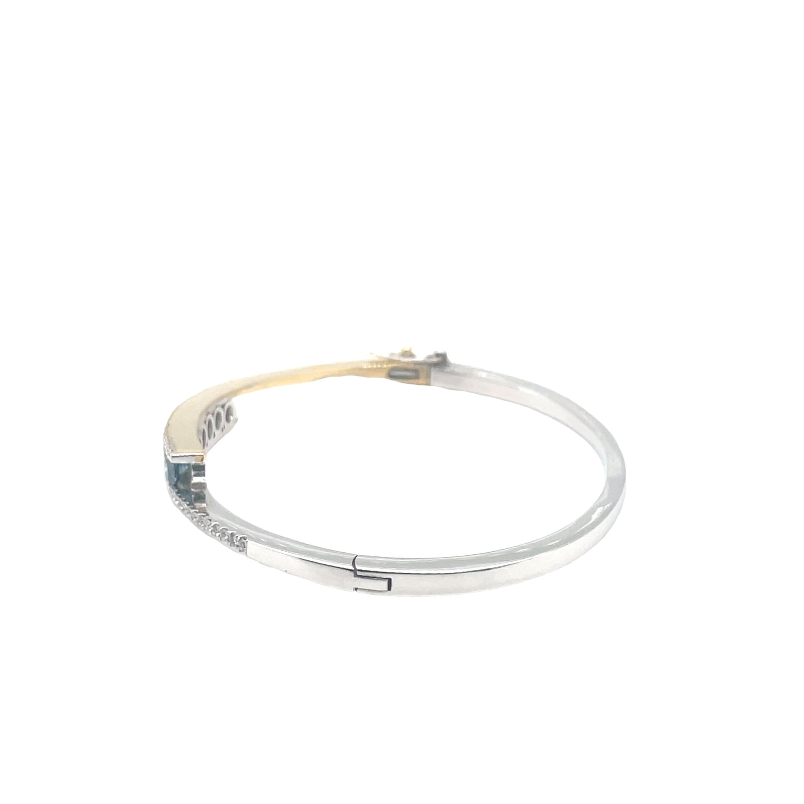 14k Yellow and White Gold Blue and White Diamond Bangle Bracelet