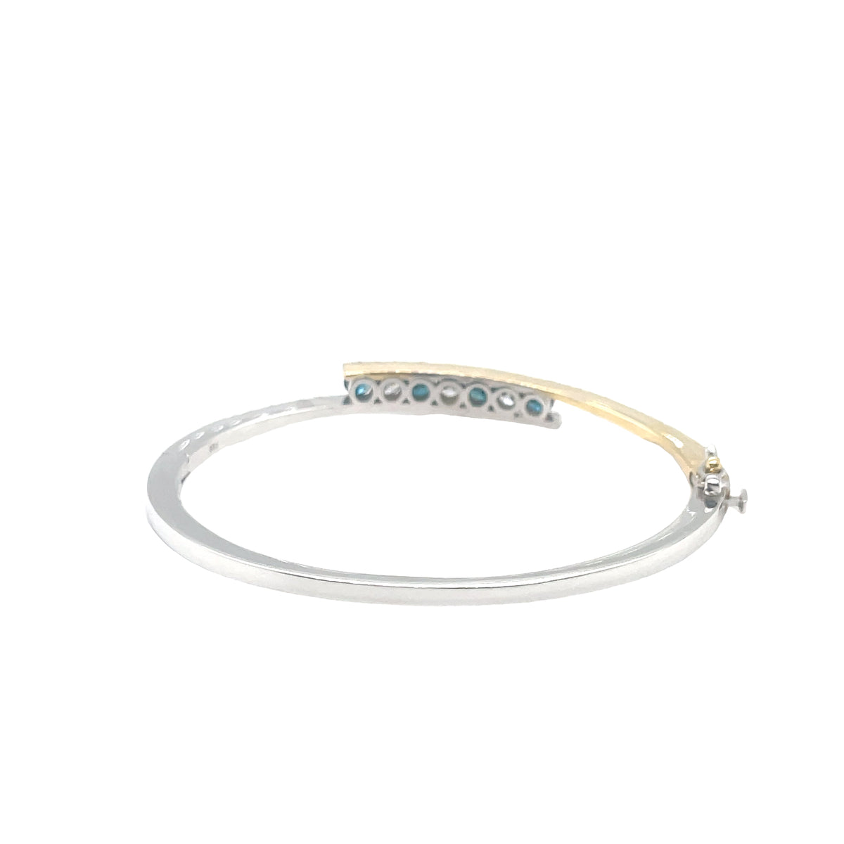 14k Yellow and White Gold Blue and White Diamond Bangle Bracelet