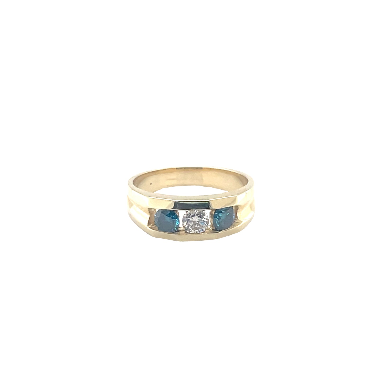 14k Yellow Gold Ring with White and Blue Diamonds