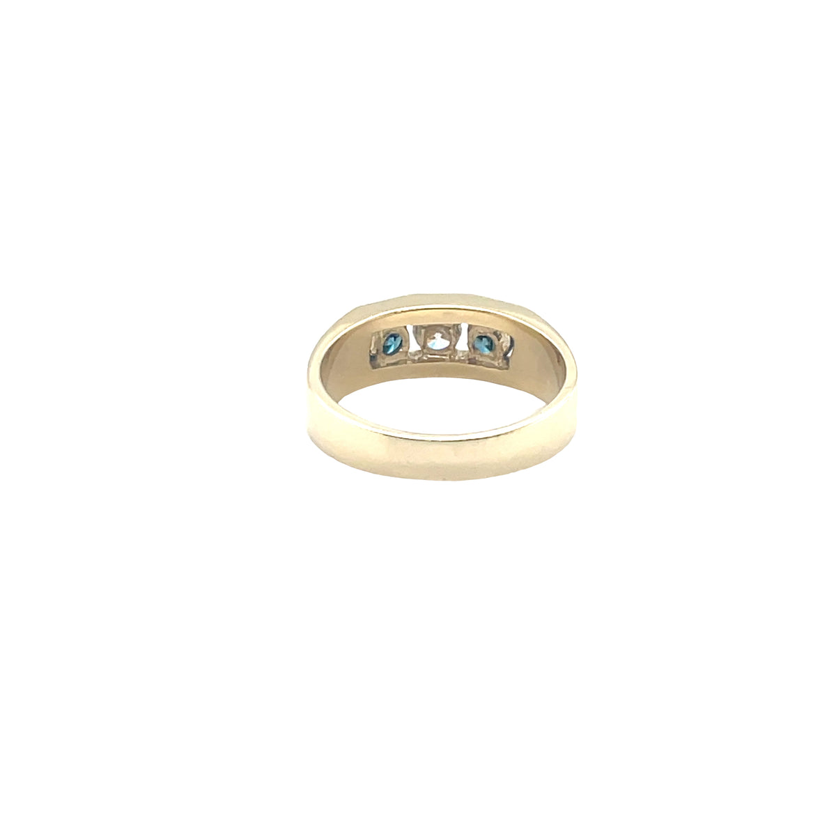 14k Yellow Gold Ring with White and Blue Diamonds