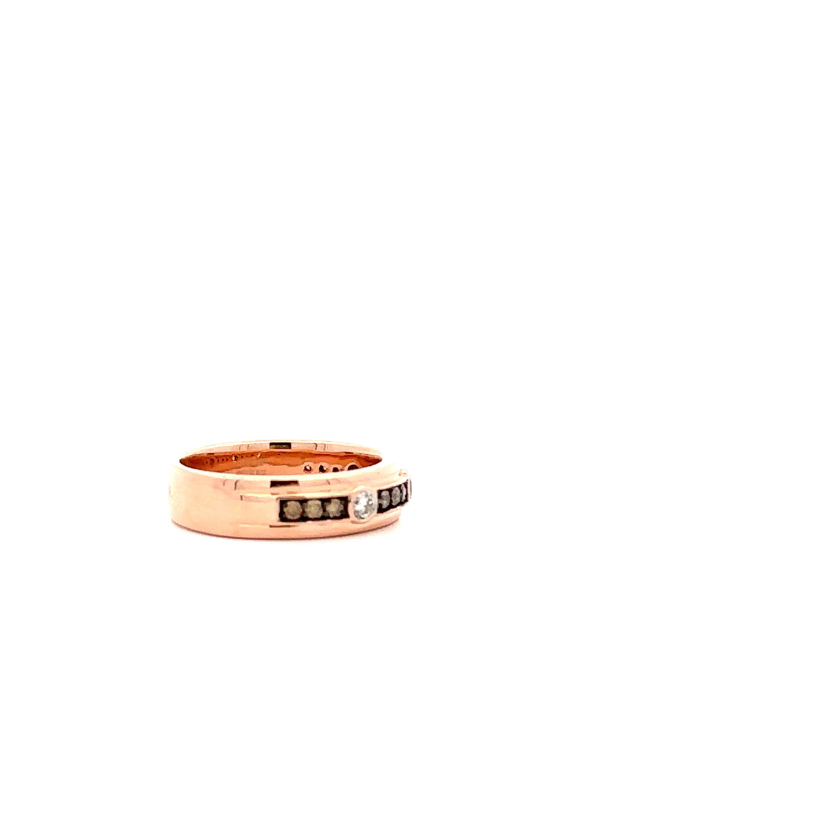 14k Rose Gold Ring with Round Cut Fancy Brown and White Diamonds