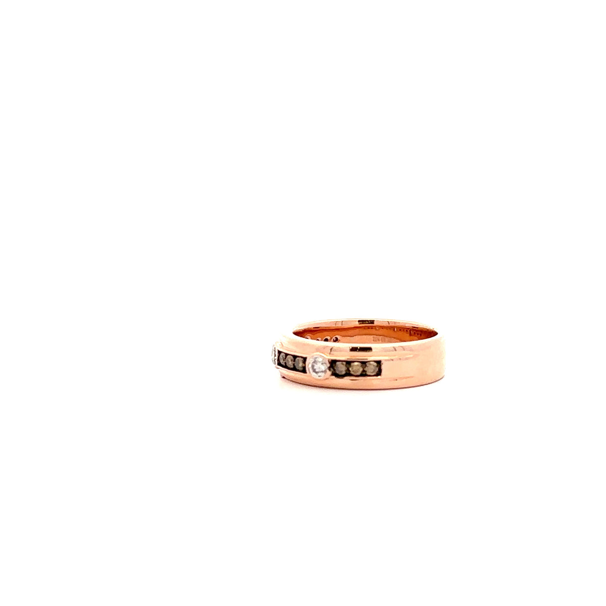 14k Rose Gold Ring with Round Cut Fancy Brown and White Diamonds