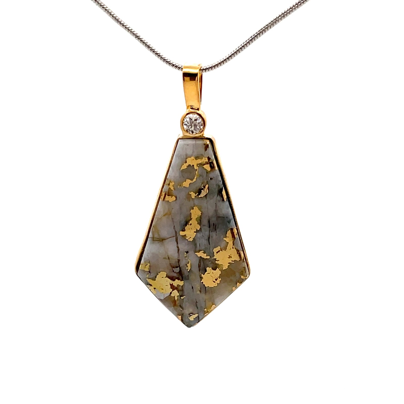 14k Yellow Gold Pendant with Natural Gold-Quartz and Diamond