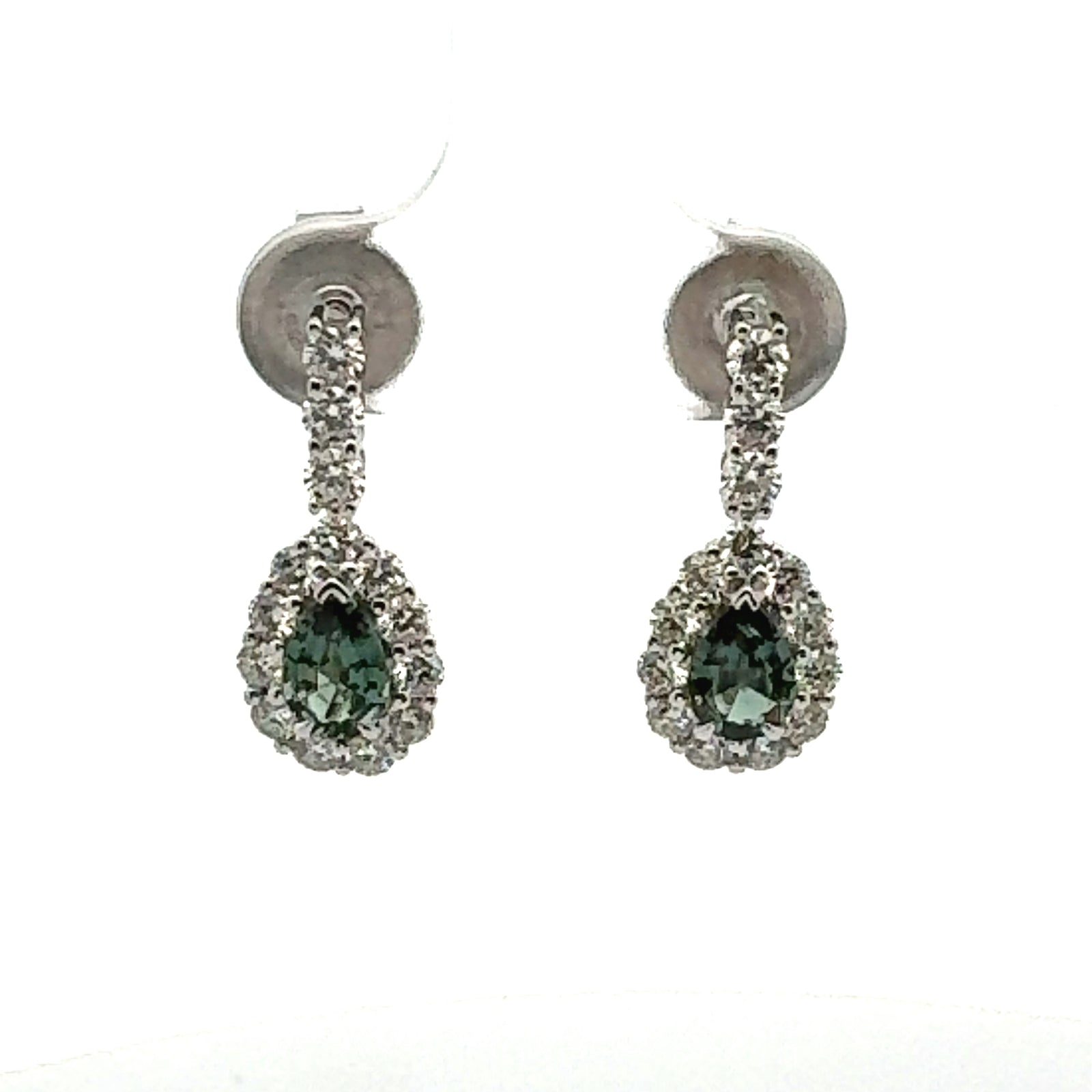 18k White Gold Nattural Alexandrite and Diamond  Earrings