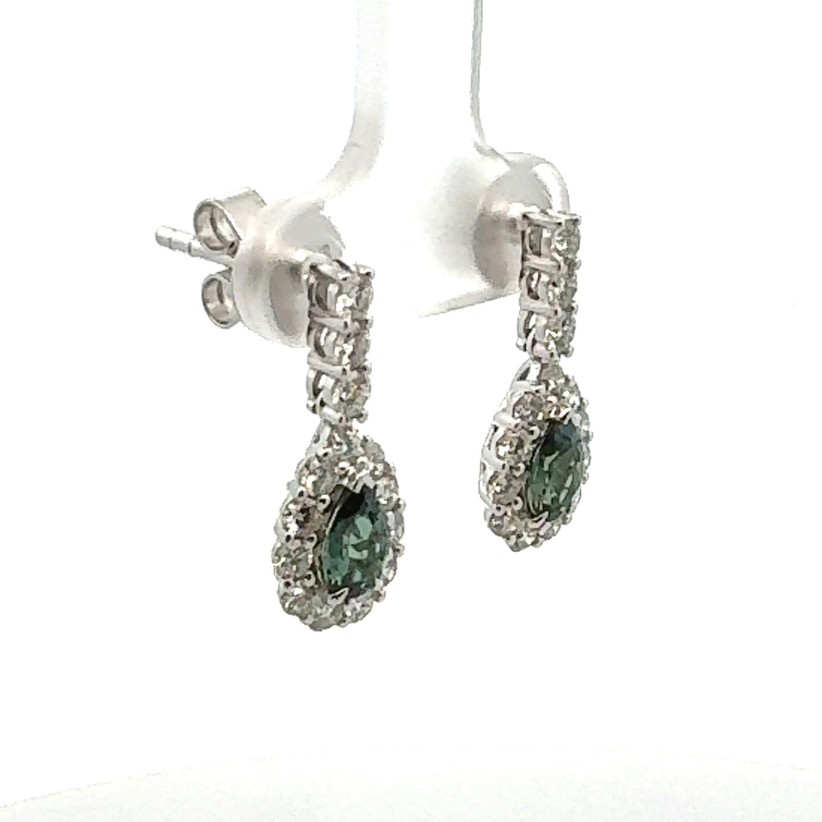 18k White Gold Nattural Alexandrite and Diamond  Earrings