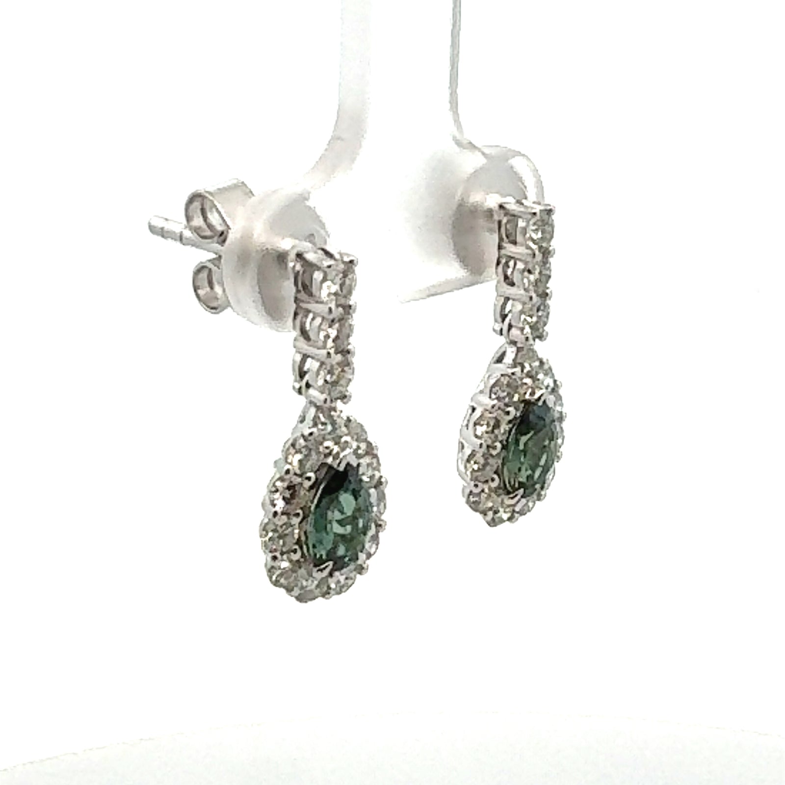 18k White Gold Nattural Alexandrite and Diamond  Earrings