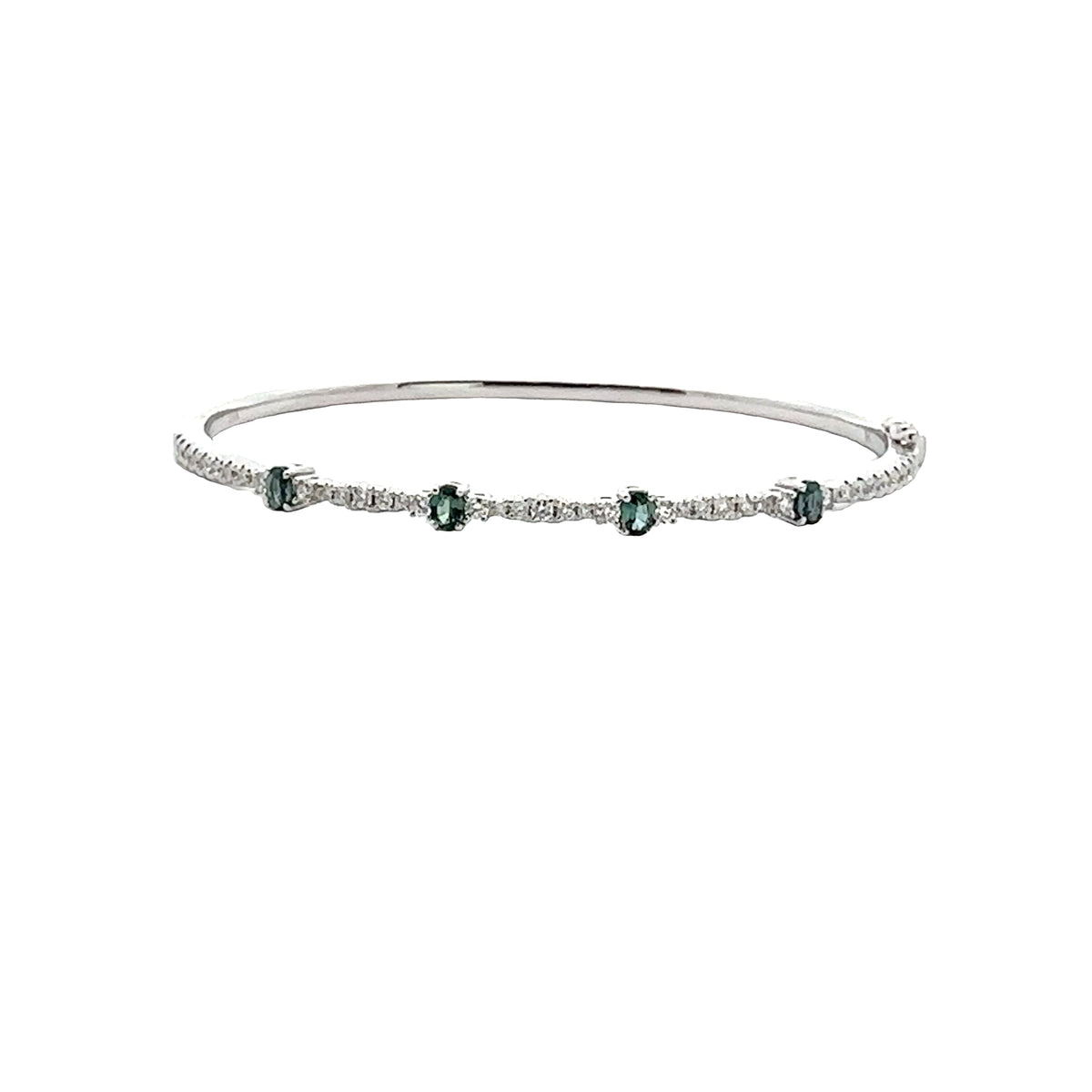 14k White Gold Natural Alexandrite and Diamond Bangle Bracelet