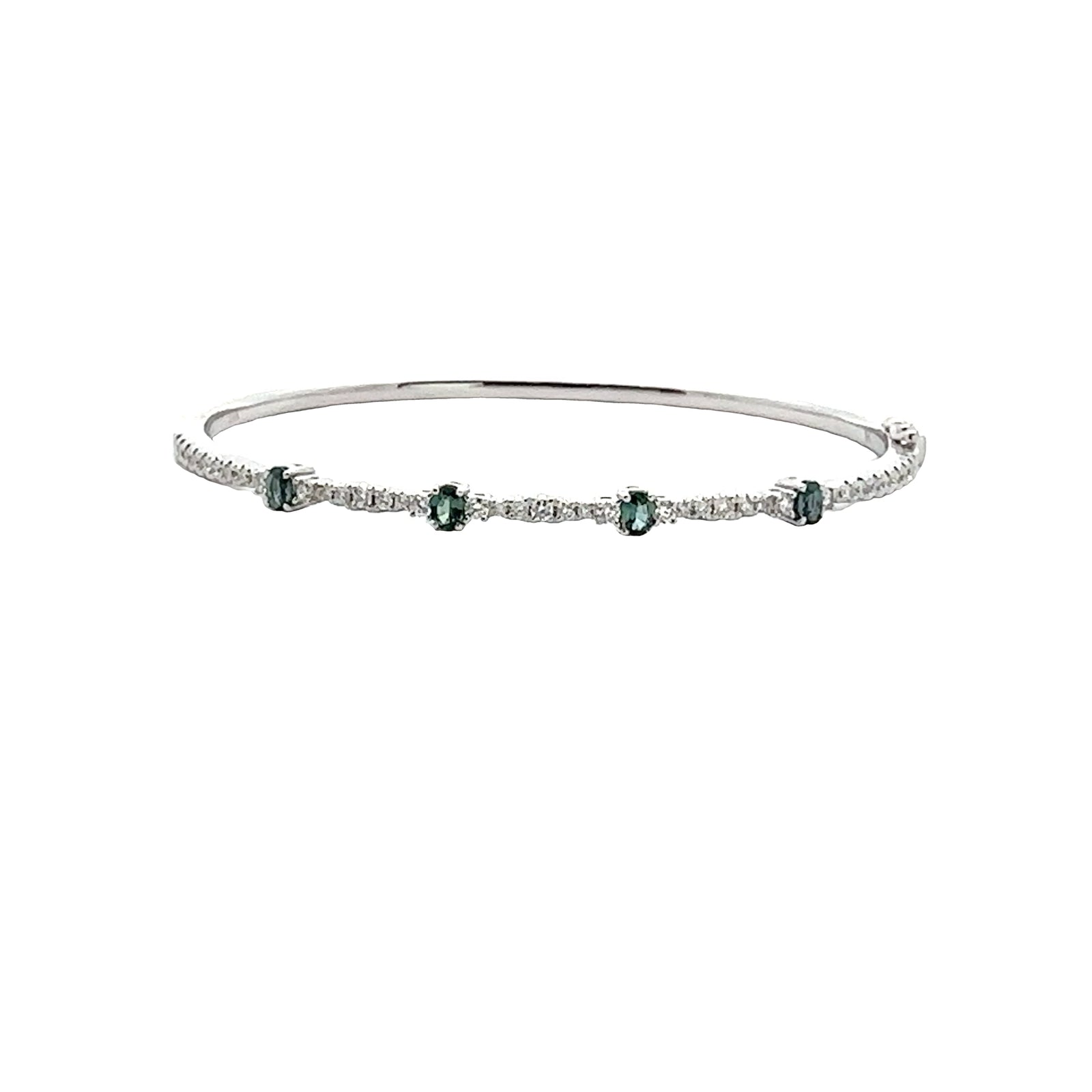 14k White Gold Natural Alexandrite and Diamond Bangle Bracelet