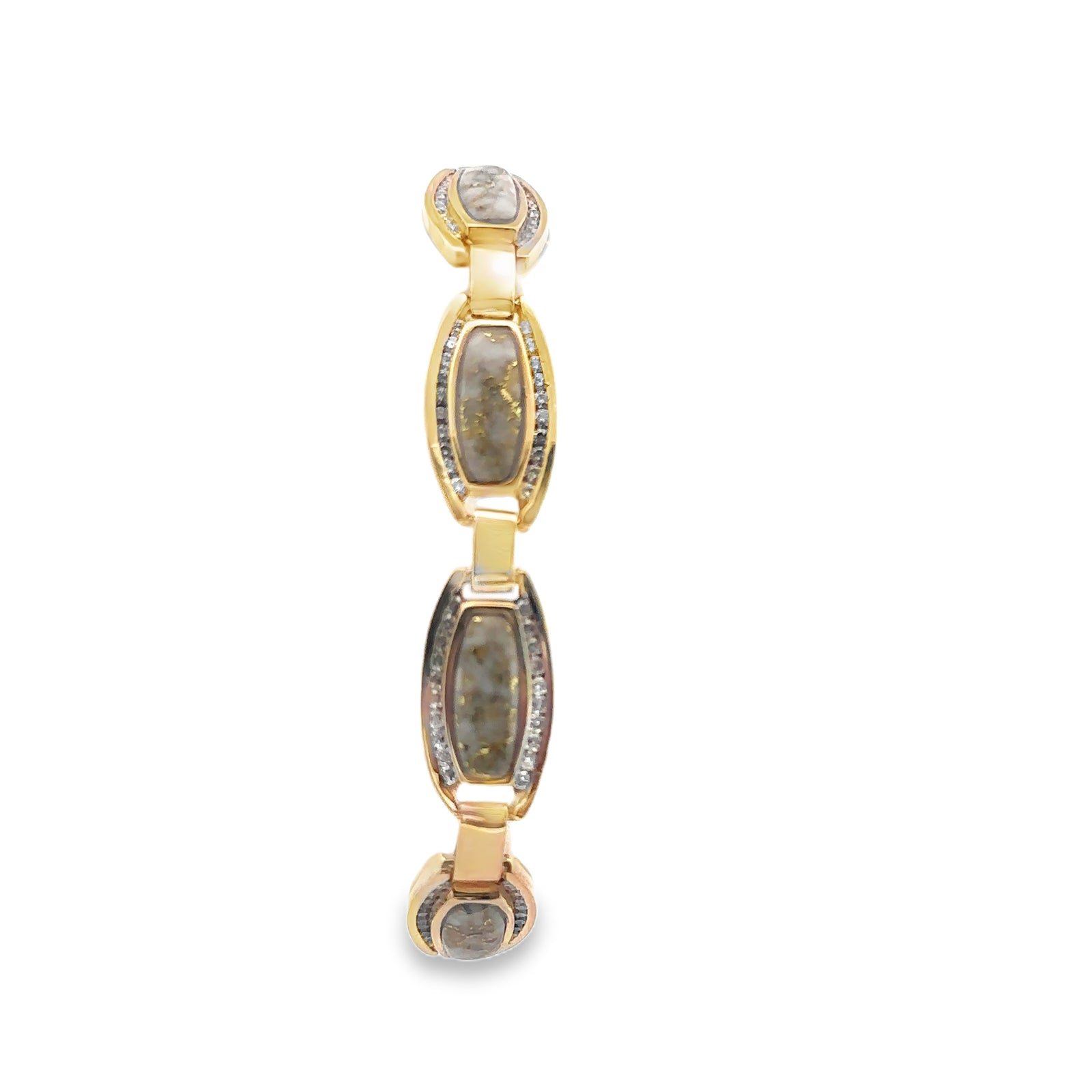 14k Yellow Gold Bracelet with Natural Gold-Quartz and Diamonds