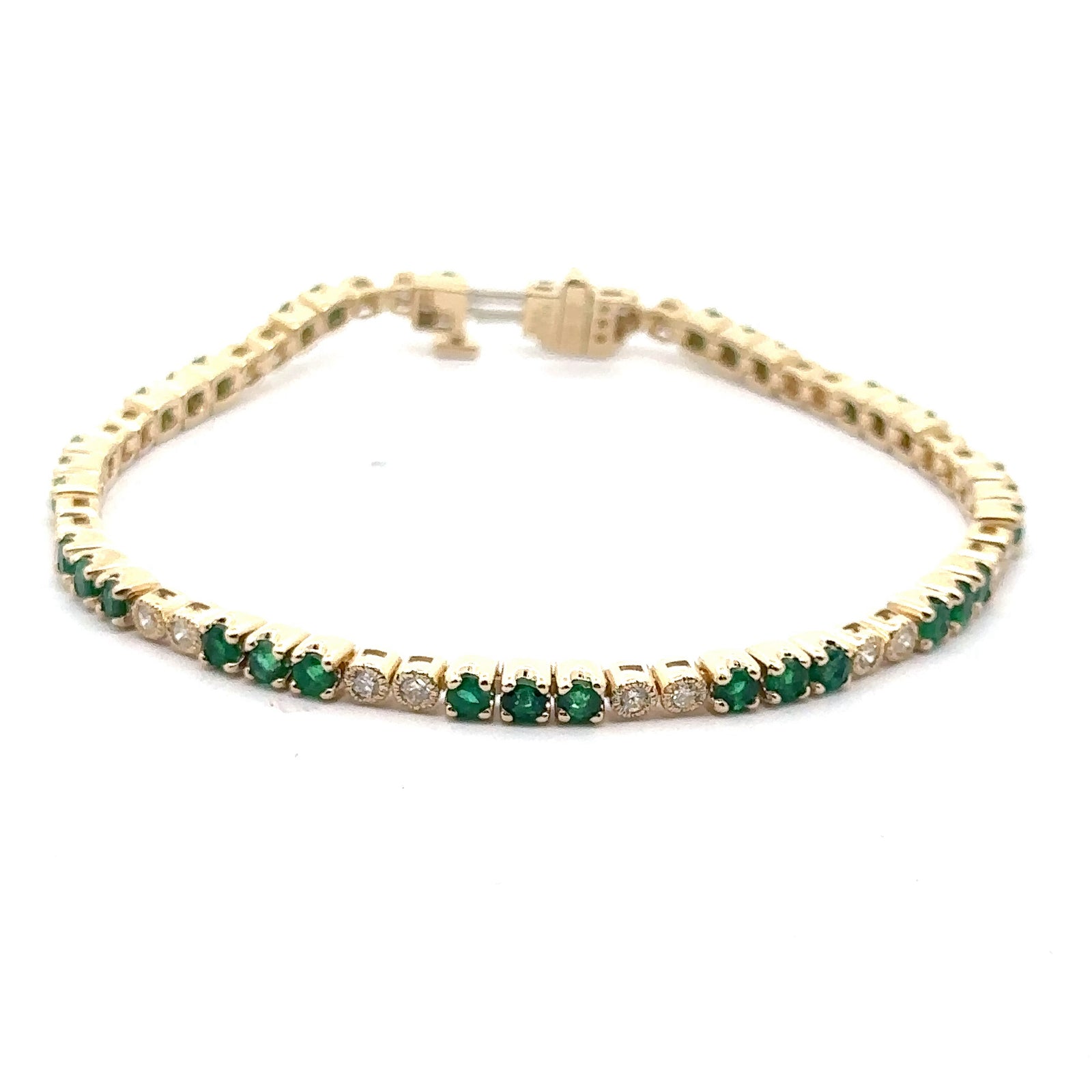 14k Yellow and White Gold Tennis Bracelet with Emeralds and Diamonds
