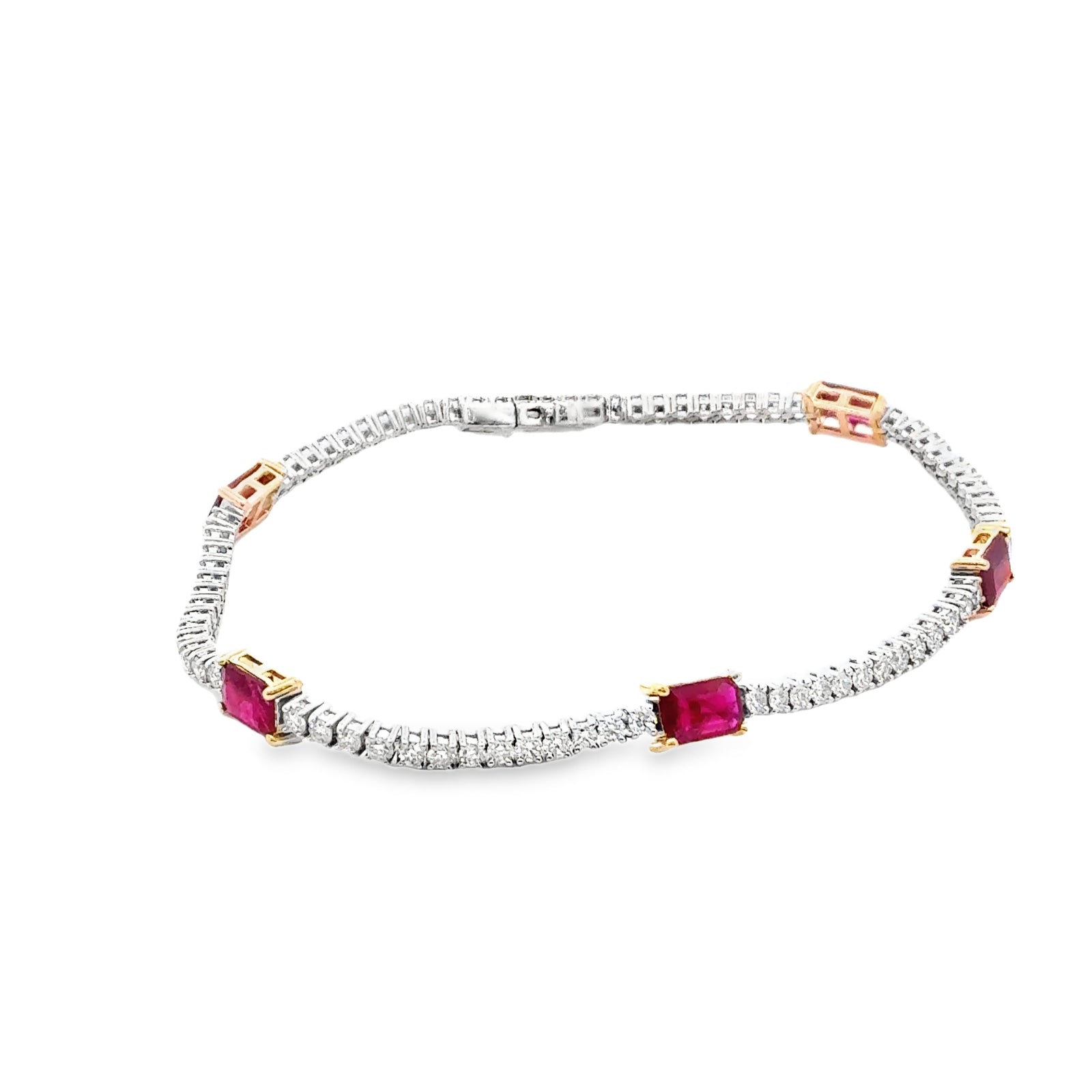 14k Yellow and White Gold Tennis Bracelet with Rubies and Diamonds