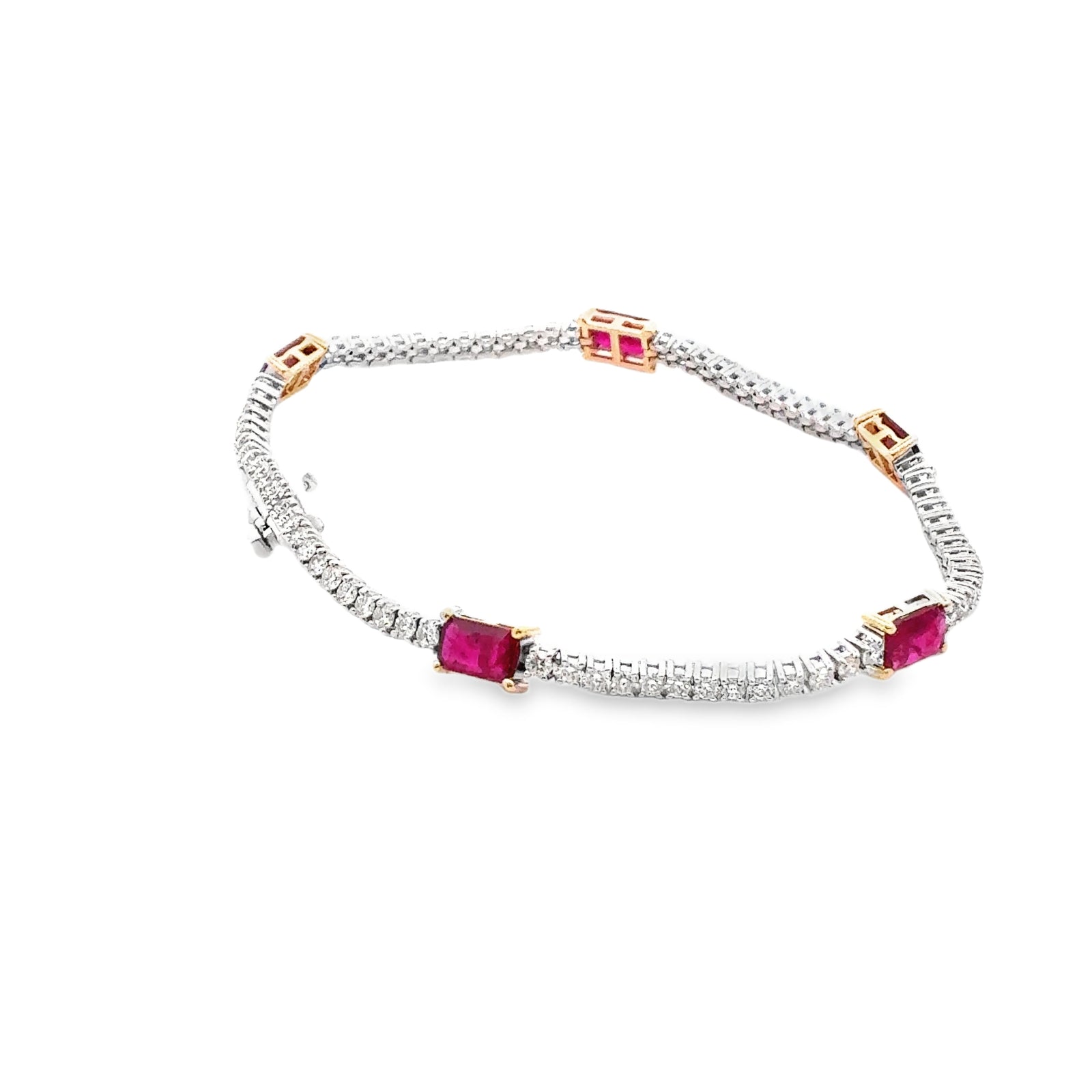 14k Yellow and White Gold Tennis Bracelet with Rubies and Diamonds