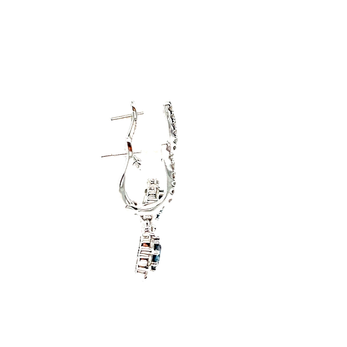 Elegant 14k White Gold Blue and White Diamond Drop Earrings
