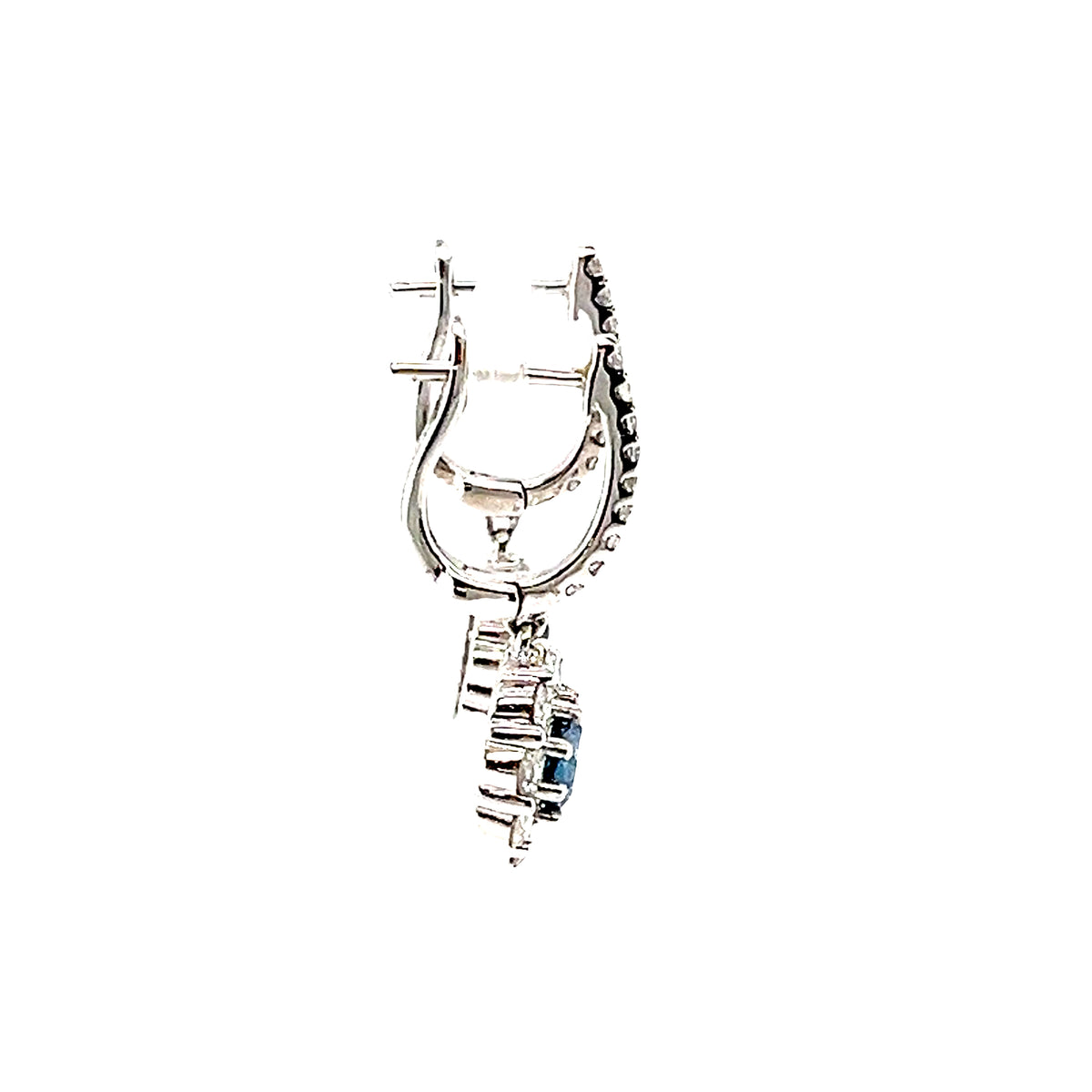 Elegant 14k White Gold Blue and White Diamond Drop Earrings