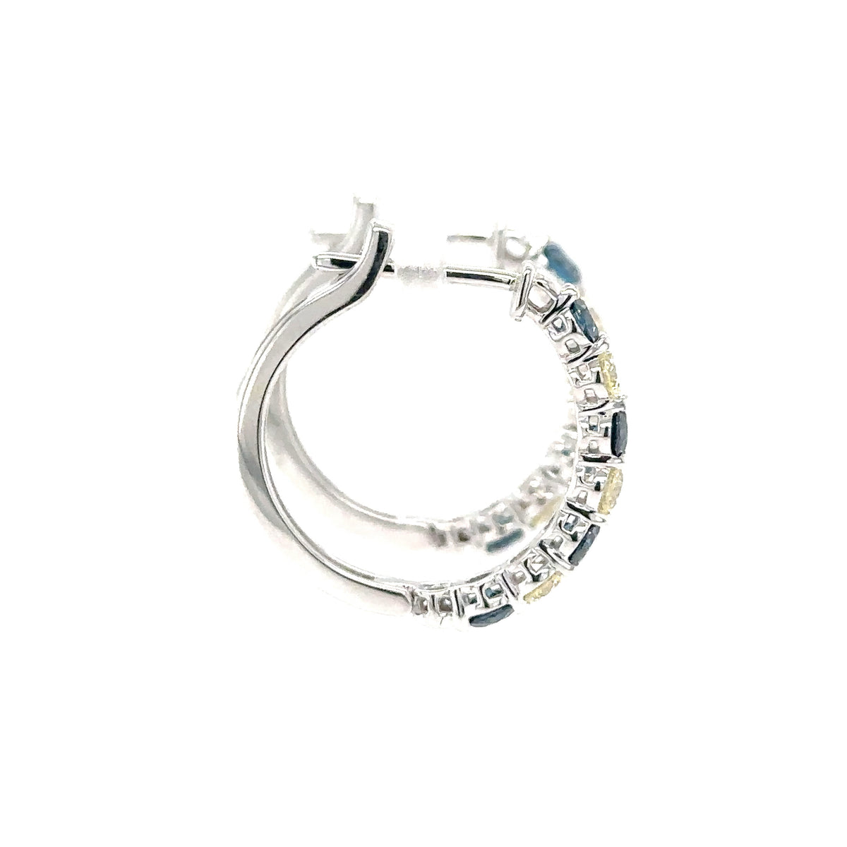 Elegant 14k White Gold Blue and White Diamond Hoop Earrings