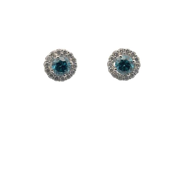 Elegant 14k White Gold Blue and White Diamond Earrings