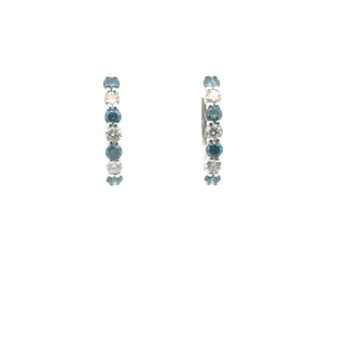 Elegant 14k White Gold Blue and White Diamond Hoop Earrings