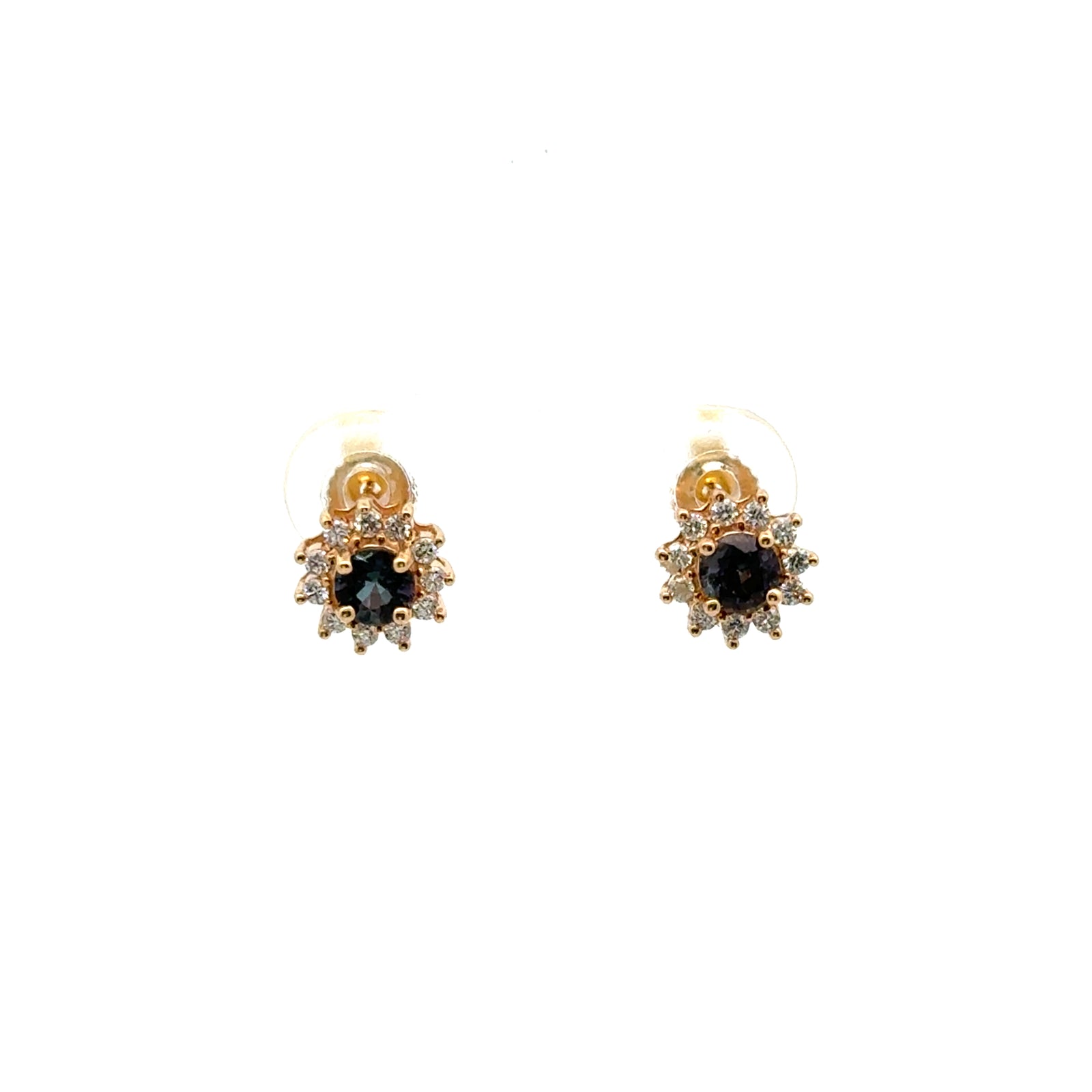 18k Yellow Gold Nattural Alexandrite and Diamond  Earrings