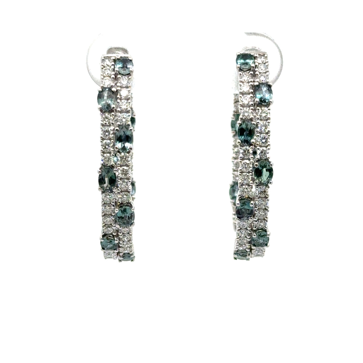 18k White Gold Nattural Alexandrite and Diamond  Earrings