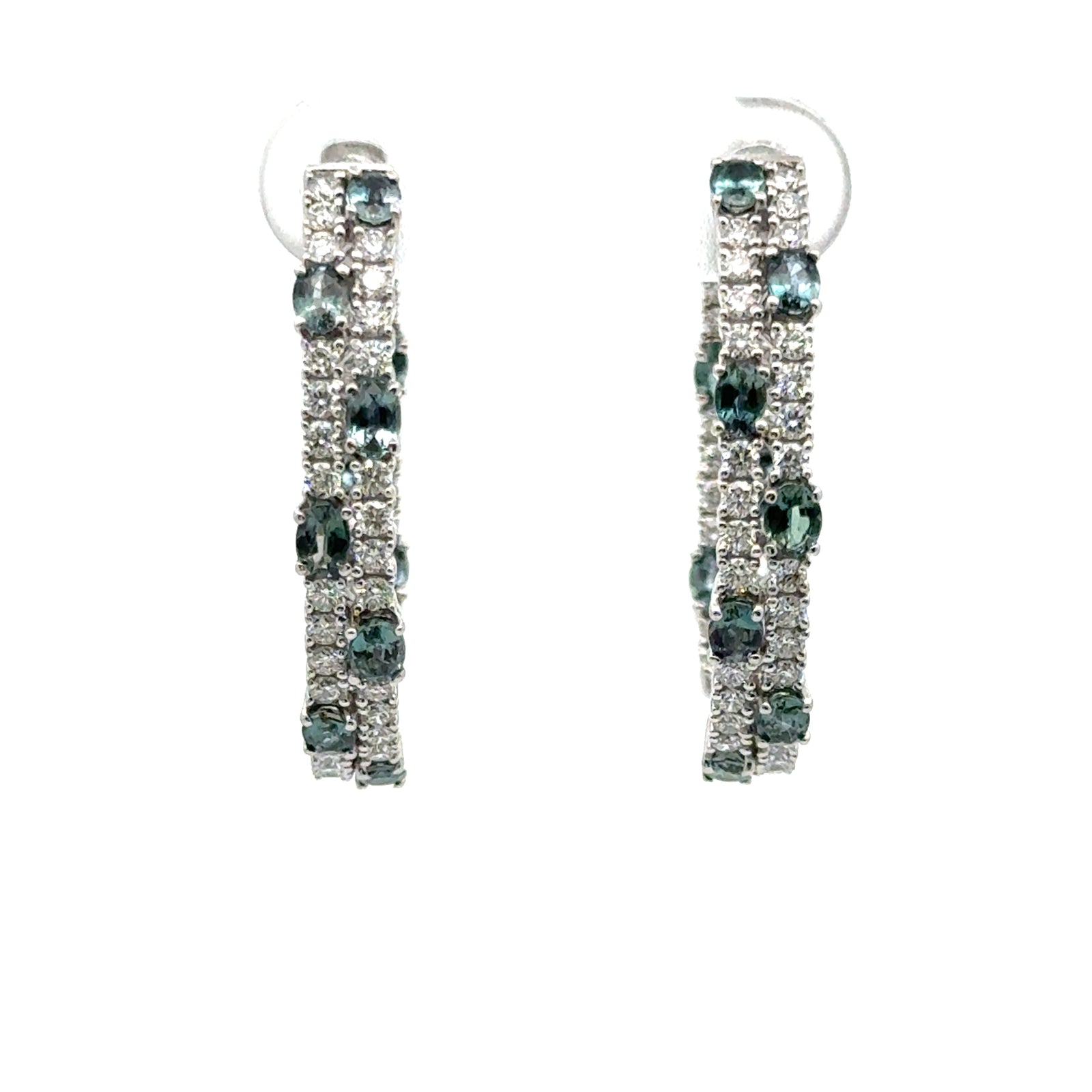 18k White Gold Nattural Alexandrite and Diamond  Earrings