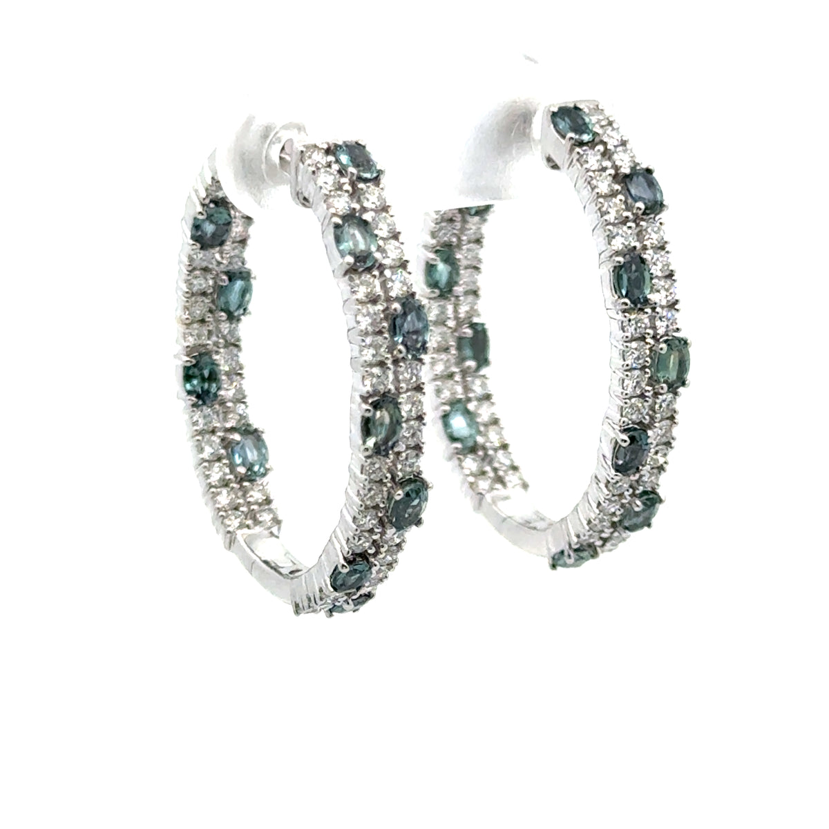 18k White Gold Nattural Alexandrite and Diamond  Earrings