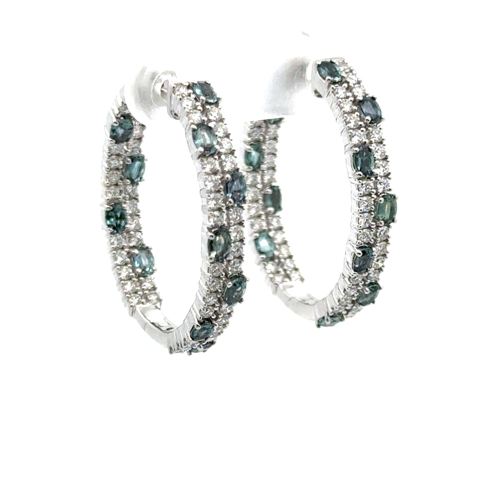 18k White Gold Nattural Alexandrite and Diamond  Earrings