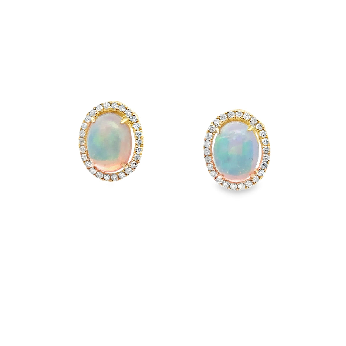 14k Yellow Gold Opal and Diamond Earrings