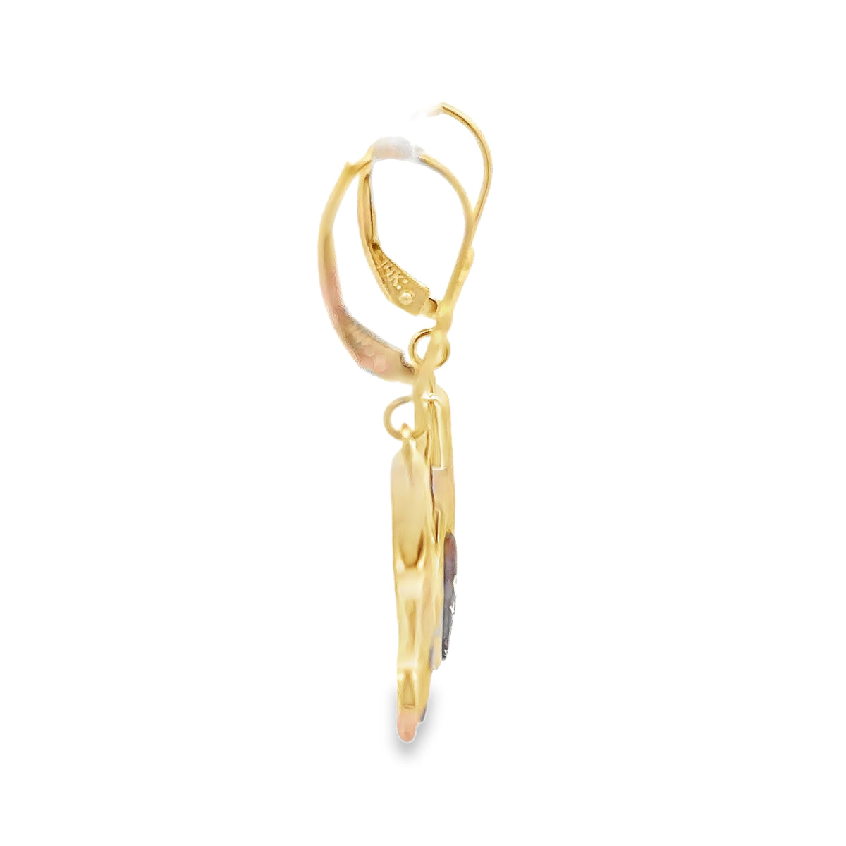 14k Yellow Gold Whale Tail Earrings with Natural Gold-Quartz and Gold Nuggets