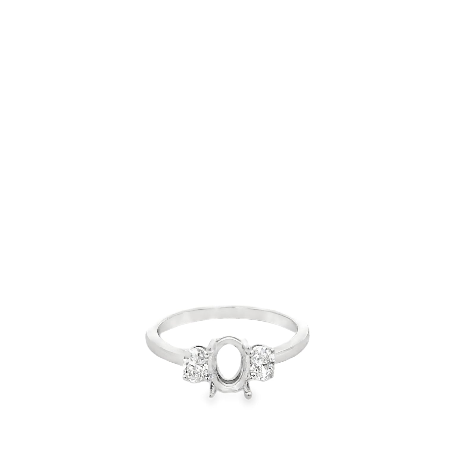 Elegant Three-Stone 18k White Gold Semi-Mount Ring
