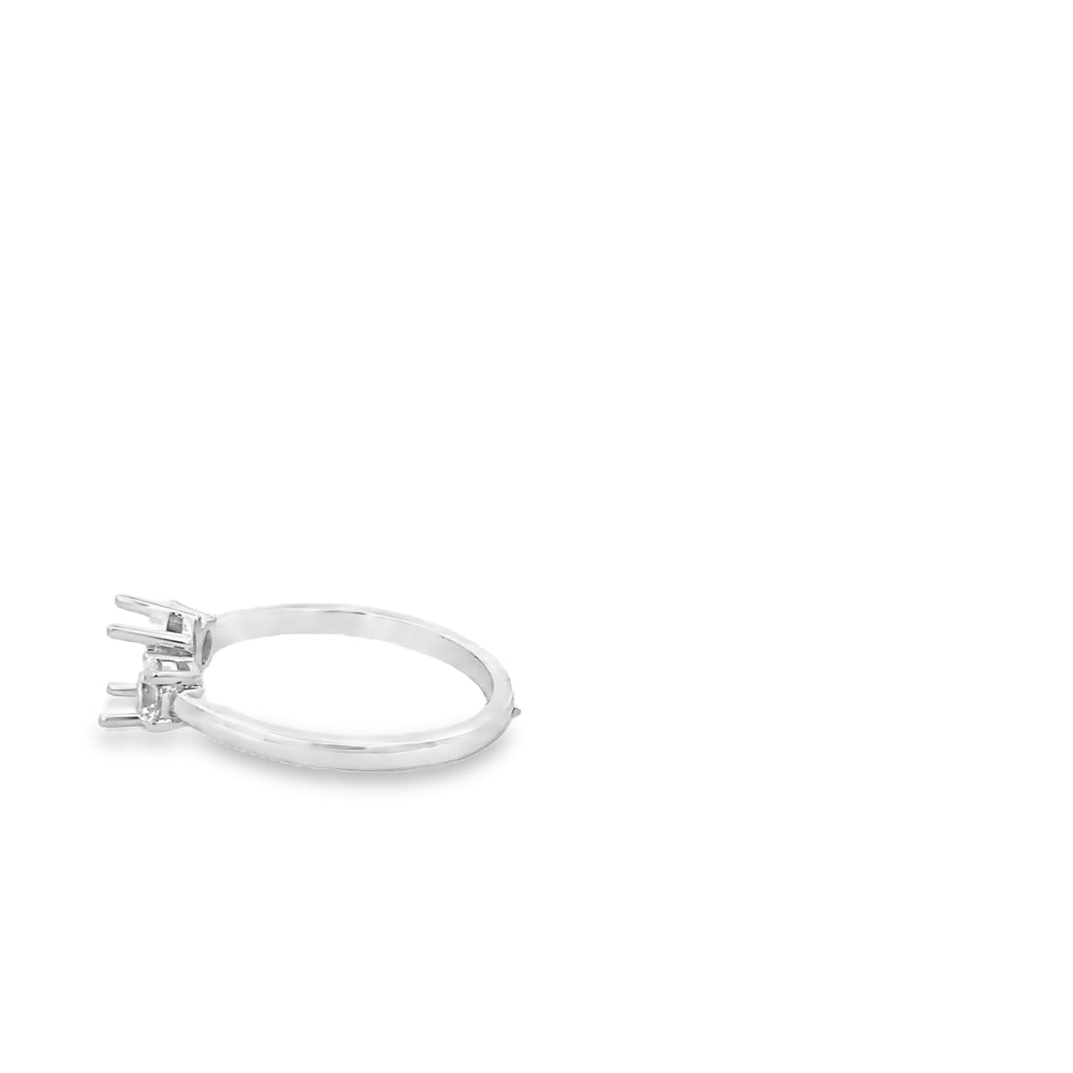Elegant Three-Stone 18k White Gold Semi-Mount Ring
