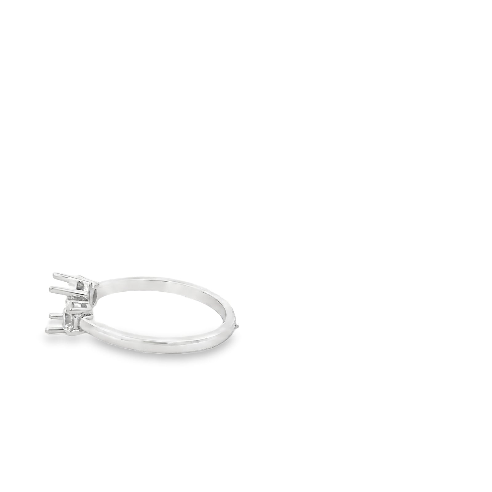 Elegant Three-Stone 18k White Gold Semi-Mount Ring