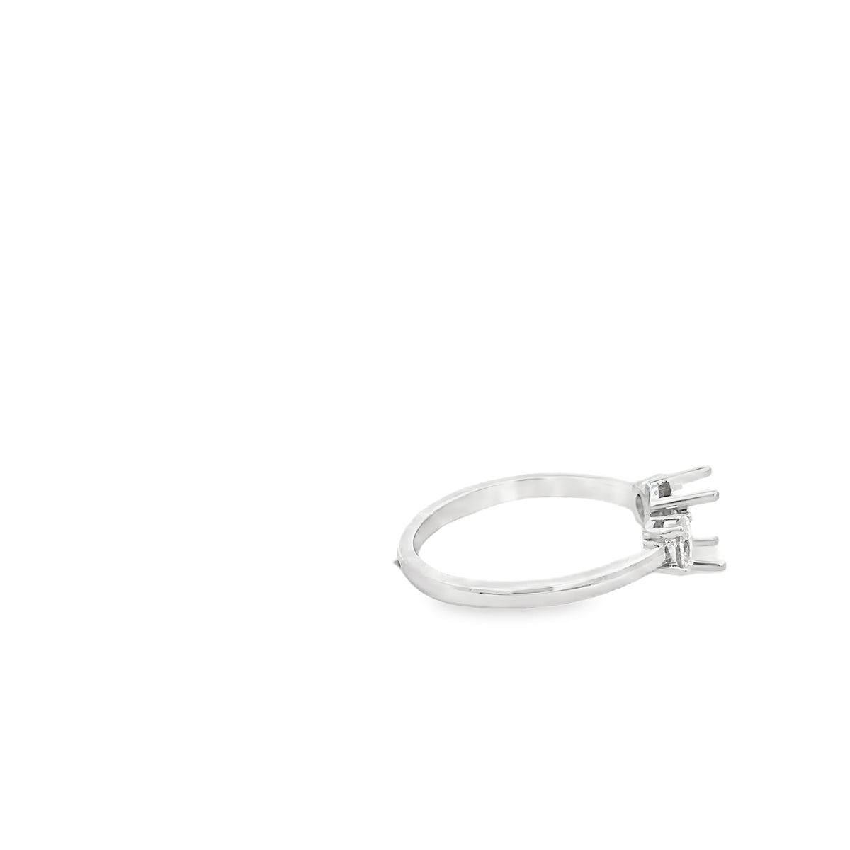 Elegant Three-Stone 18k White Gold Semi-Mount Ring