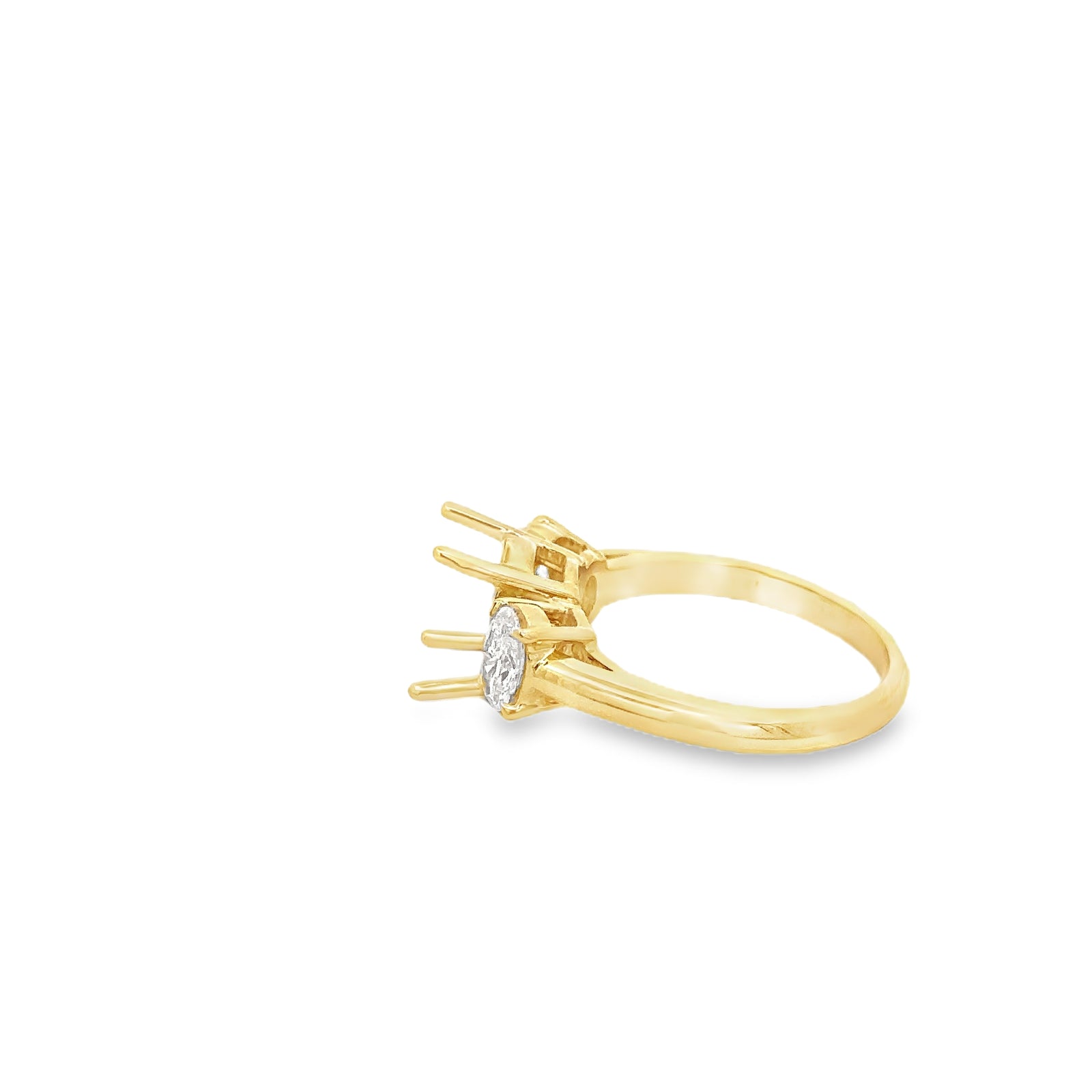 Elegant 18k Yellow Gold 3 Stone Semi-Mount Ring